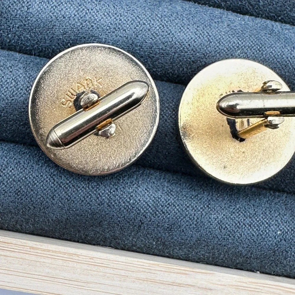 Vintage Swank‎ Gold Tone Enamel Cufflinks Tie Clip Duck Hunting Hunter Dog Birds
